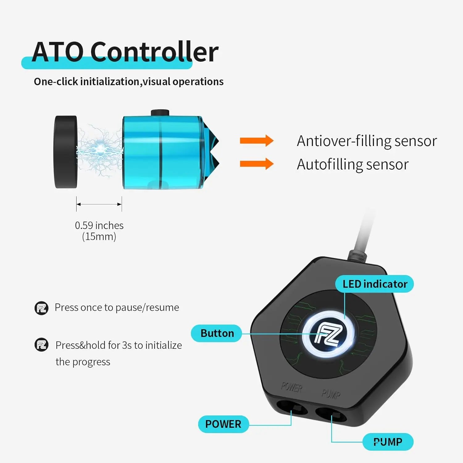 Auto Top Off System for Aquariums: ATO Controller with Dual Sensors, Quiet Pump & Safety Features