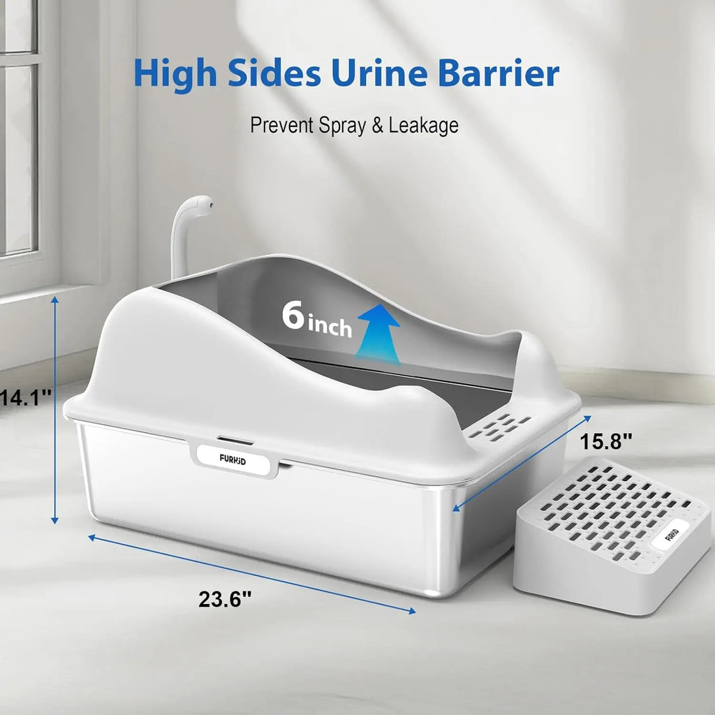 XL Stainless Steel Cat Litter Box with Lid, High-Sided Pan for Big Cats, Anti-Leak & Easy Clean