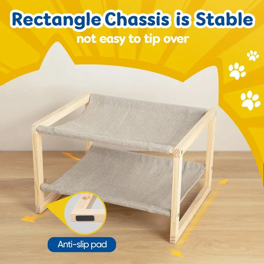 Hammock, Double Layer Wooden Bed for Indoor Cats,