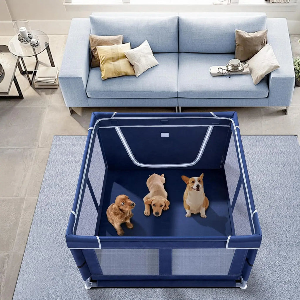 Indoor Pet Playpen with Gate, Oxford Fabric Dog Enclosure for Small Pets, Anti-Tipping Design