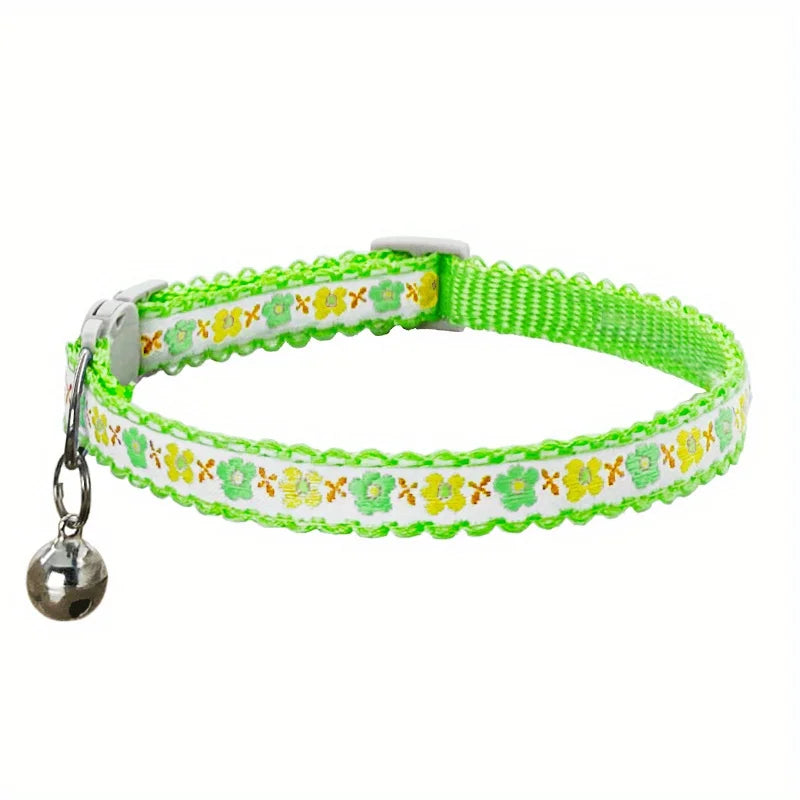 Exquisite Floral Embroidered Cat Collars, Adjustable And Durable With Bell