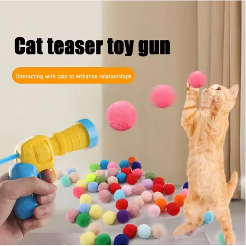 Hot Cat Toy Interactive High Fun Toy Gun, Plush Ball Launches Quiet High Bounce Ball