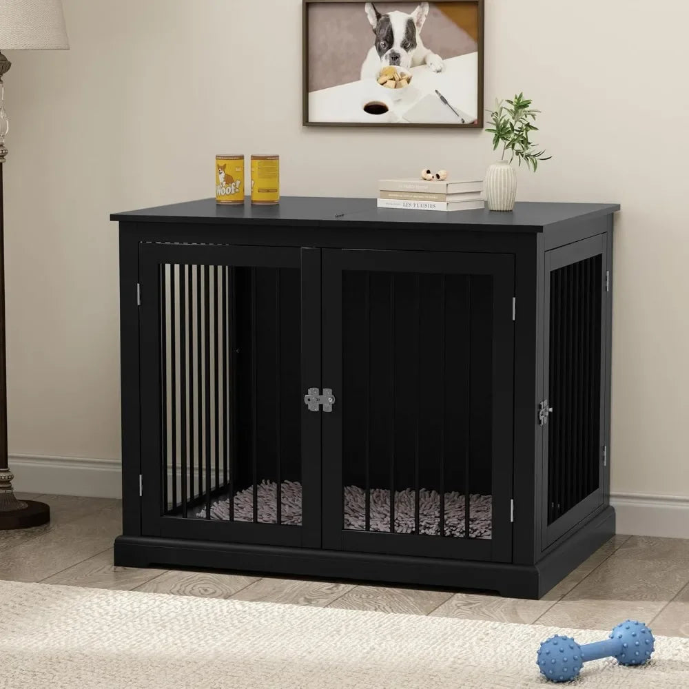 Large Dog Crate Furniture, Wooden Kennel with Cushion, Crate End Table Large, Indoor Kennel, Modern Decorative