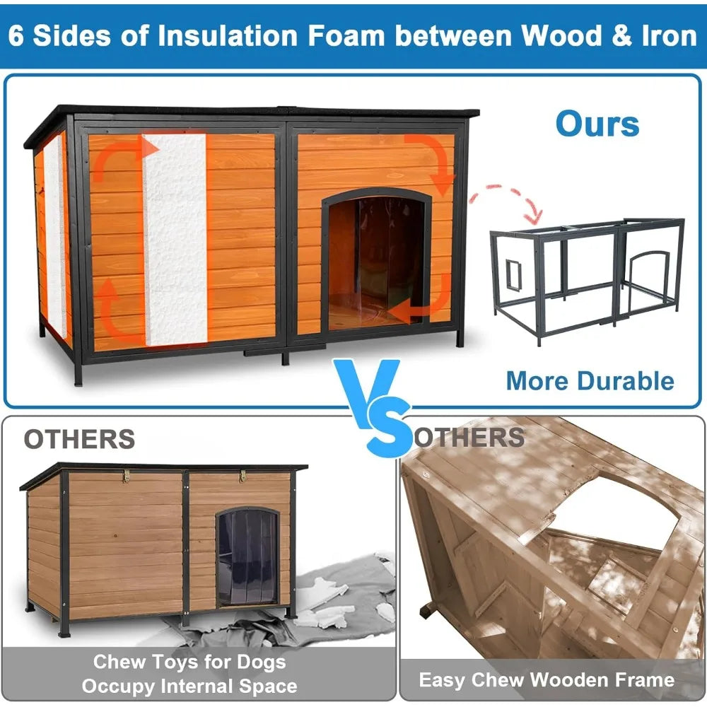 Extra Large Dog House Outdoor Insulated Weatherproof For Winter, 6 Sides All-Round Foam