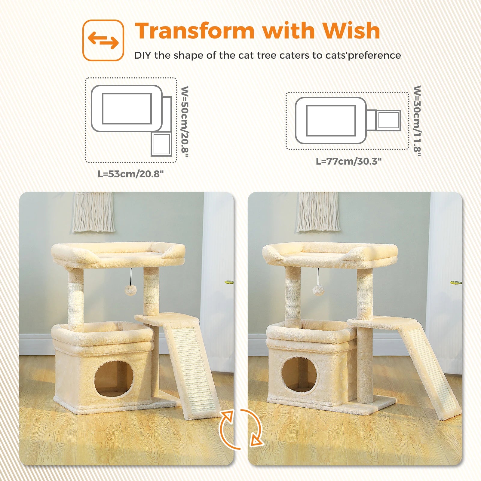 Small Cat Tree for Indoor Cat Tower with Sisal Scratching Post and Pad Wide Top Perch