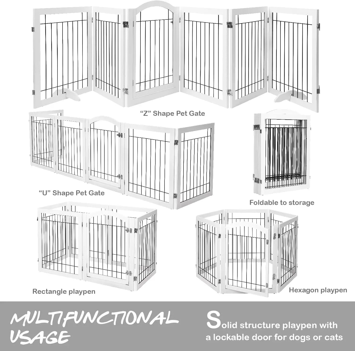 Extra Wide Freestanding Pet Gate with Door, 144-inch Width, 30-inch Height