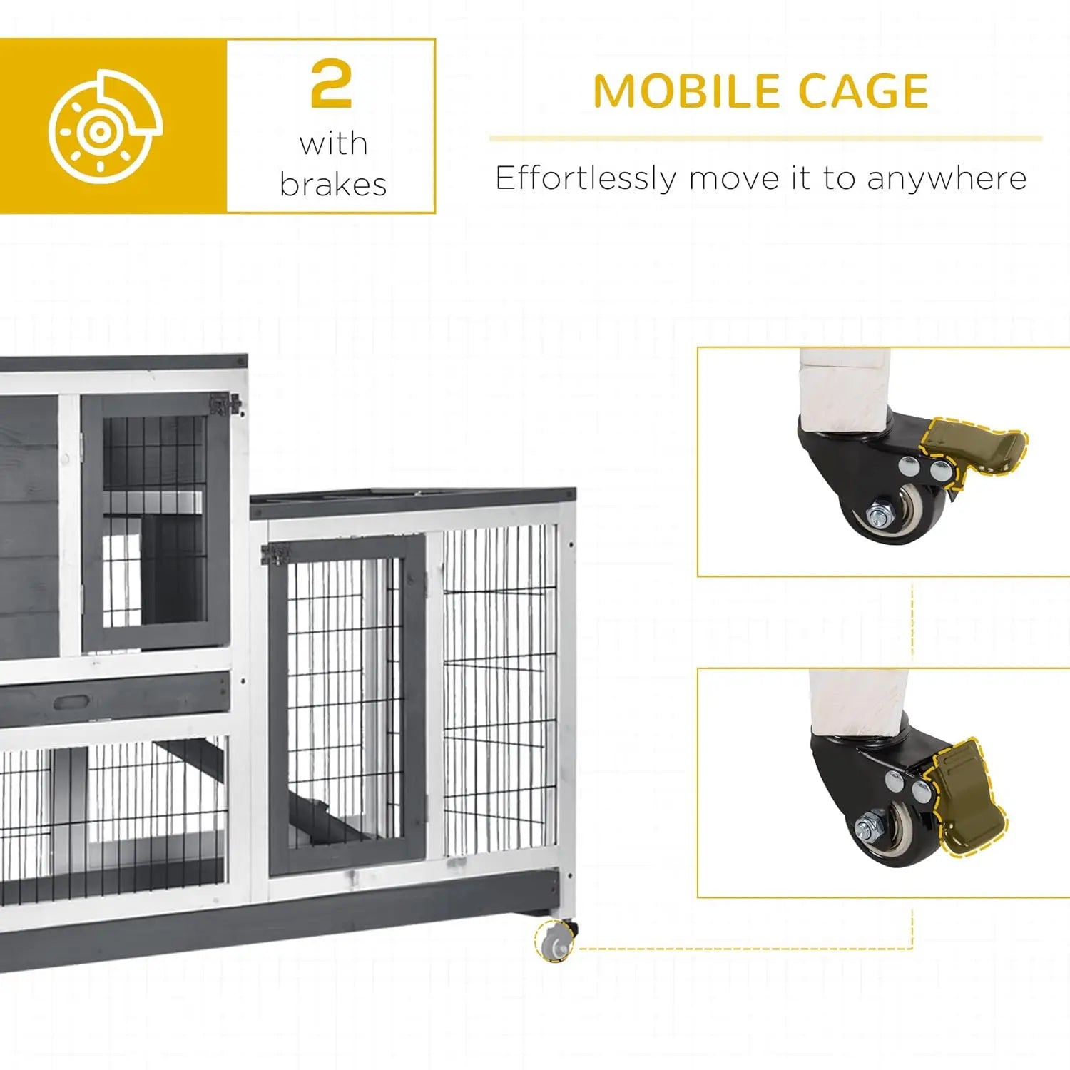Wooden Rabbit Hutch Elevated Bunny Cage Indoor Small Animal Habitat with Enclosed Run with Wheels
