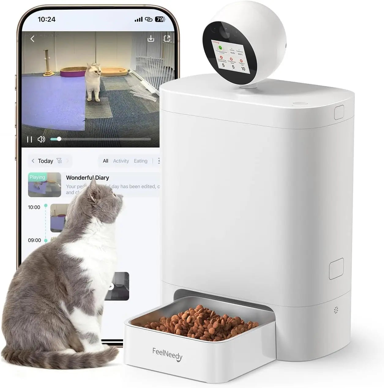 Smart AI Pet Feeder with 2K Camera, Night Vision & Two-Way Audio, Timed Automatic Food Dispense