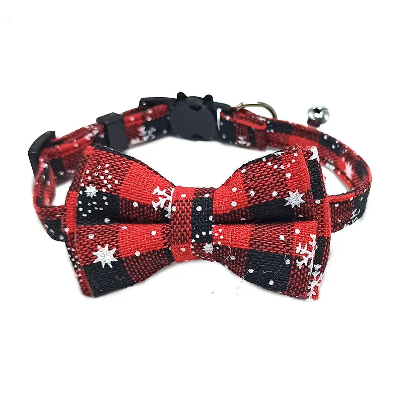 Pet Breakaway Cat Collar Bow Tie and Bell Cute Plaid, Elastic Adjustable Dog Collar With Sash