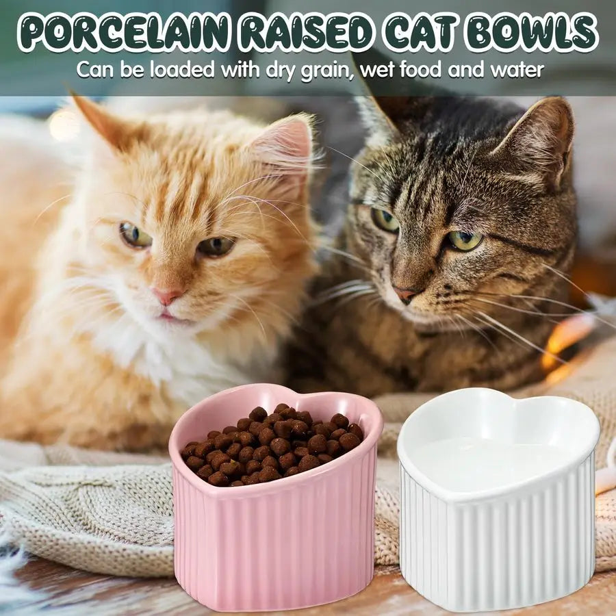 4 Pcs Elevated Cat Food Bowls, Ceramic Raised Cat Bowls