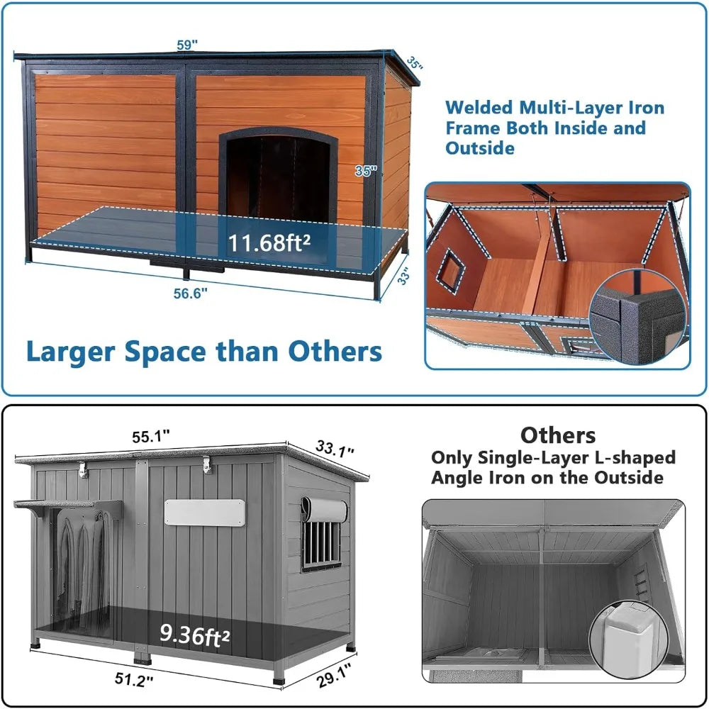 Extra Large Dog House Outdoor Insulated Weatherproof For Winter, 6 Sides All-Round Foam