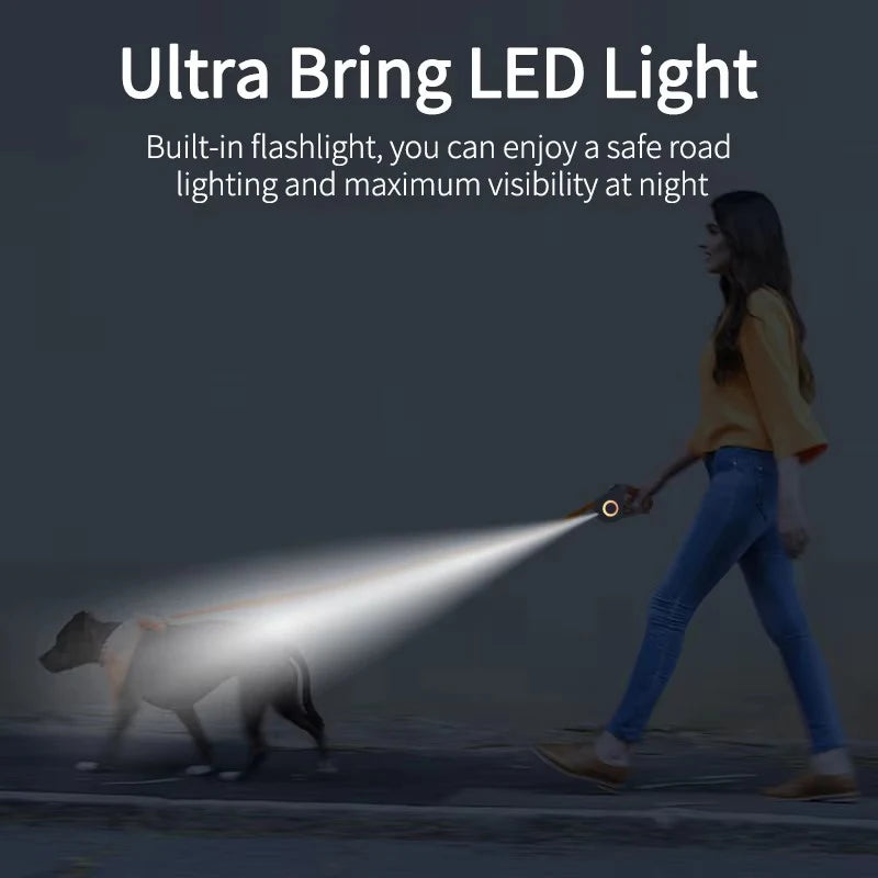 Automatic Retractable Dog Leash with Led Flashlight Durable Nylon Lead for Pet Dogs