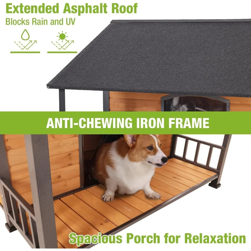 Large Dog House Outdoor for Large Breed Dogs, Insulated, Weatherproof Dog Shelter with Porch