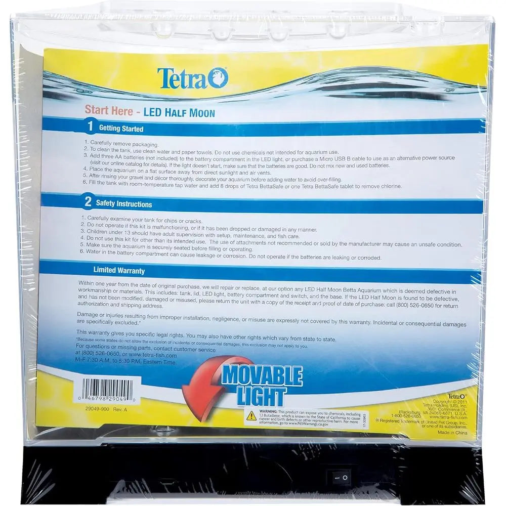 1 Gallon Half Moon Small Fish Tank w/ Movable LED Light, For Beta & Gold Fish