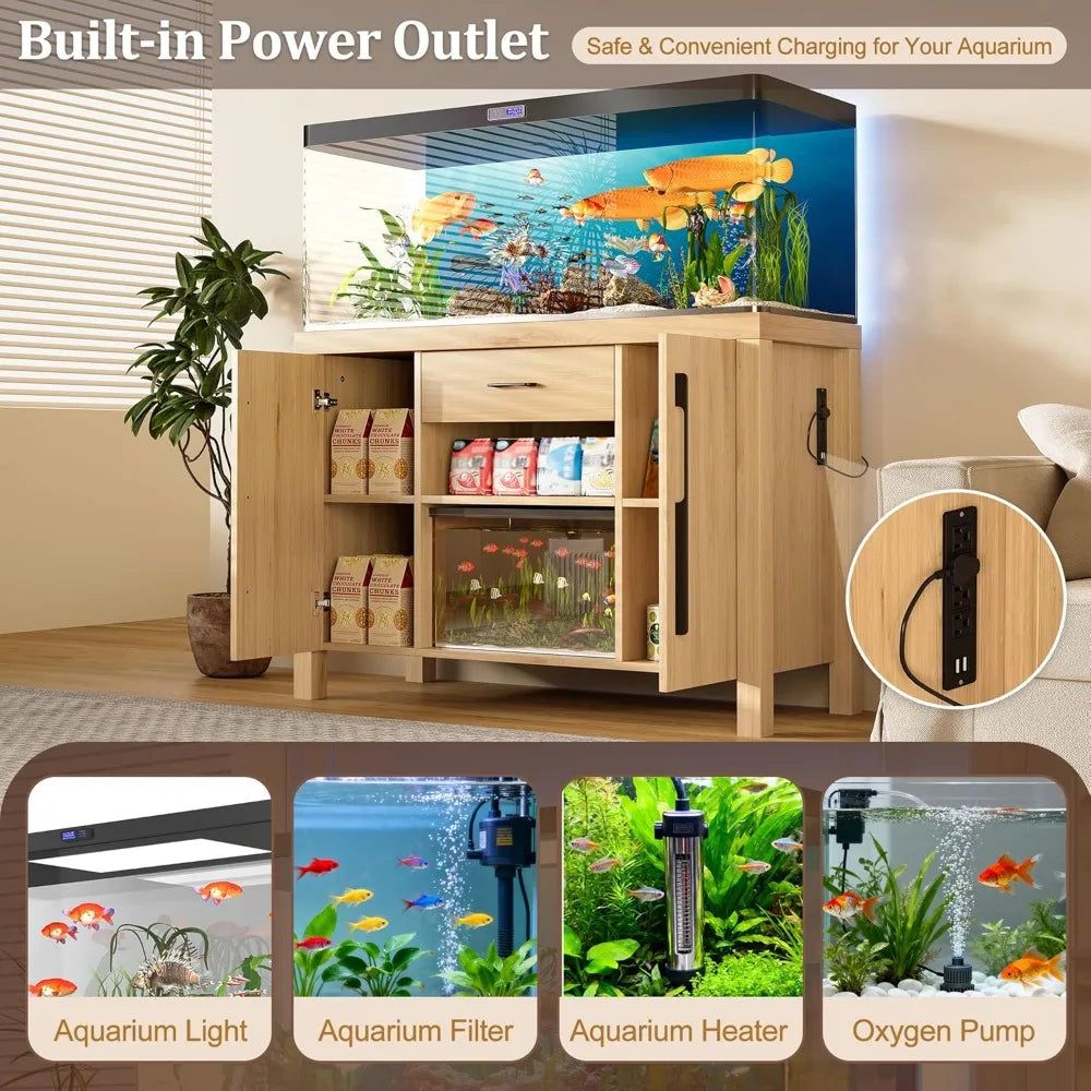 55-75 Gallon Fish Tank Stand with Power Outlets and Storage Drawer, Heavy Duty Aquarium Stand