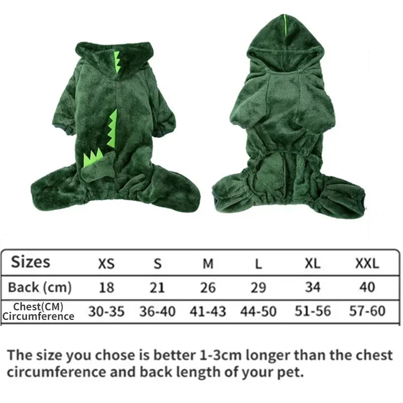 Pet Clothing Dog Cat Autumn and Winter Thickened Warm Blue Dinosaur Hooded Coat
