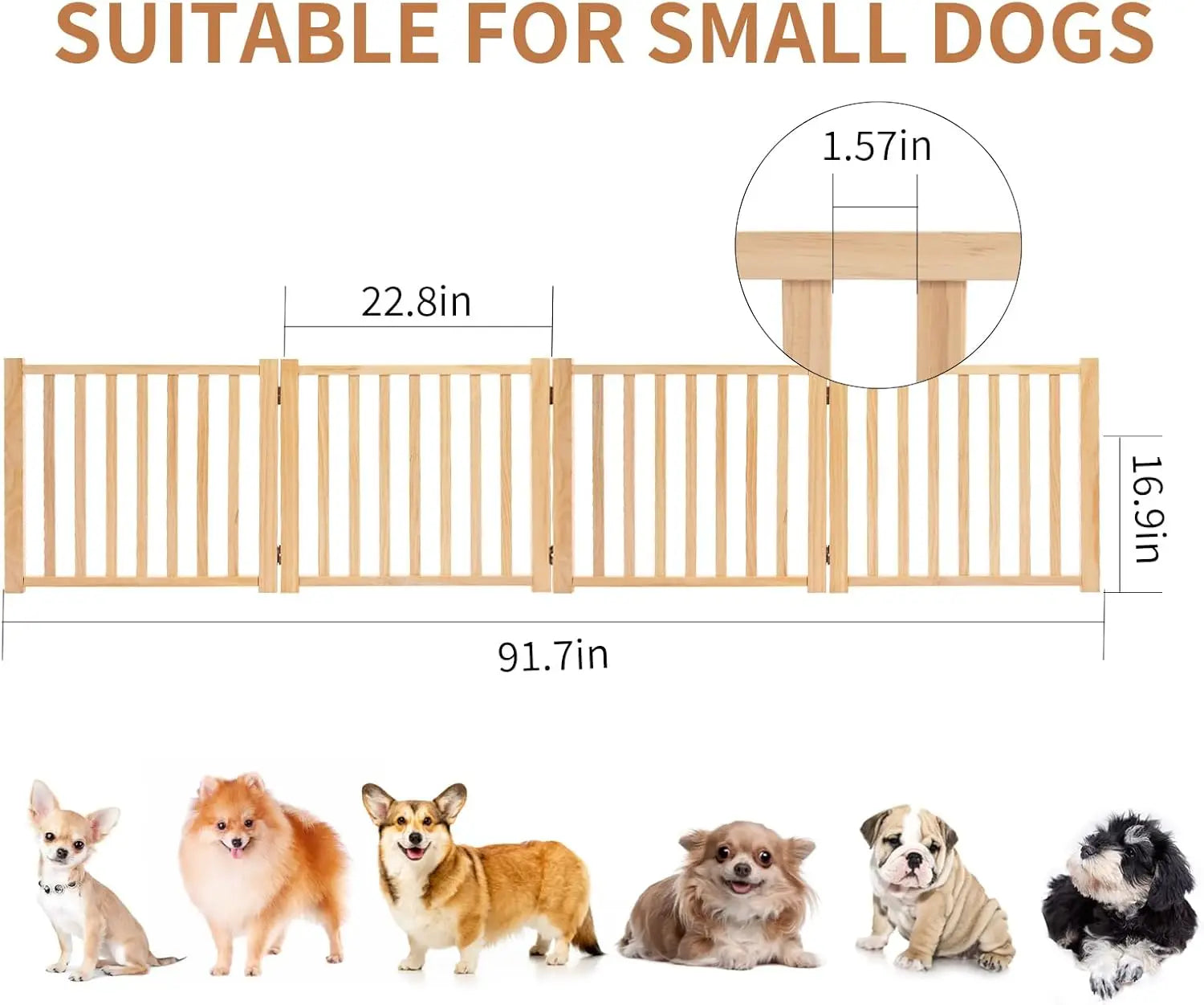 Paint-Free Wooden Freestanding Pet Gate for Indoor Use, Doorways, Stairs