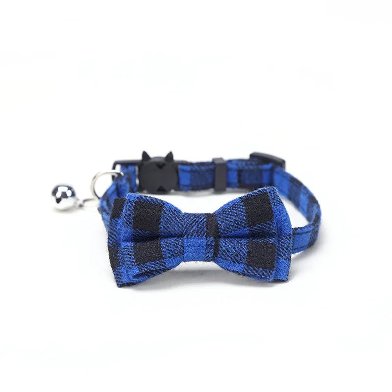 Pet Breakaway Cat Collar Bow Tie and Bell Cute Plaid, Elastic Adjustable Dog Collar With Sash