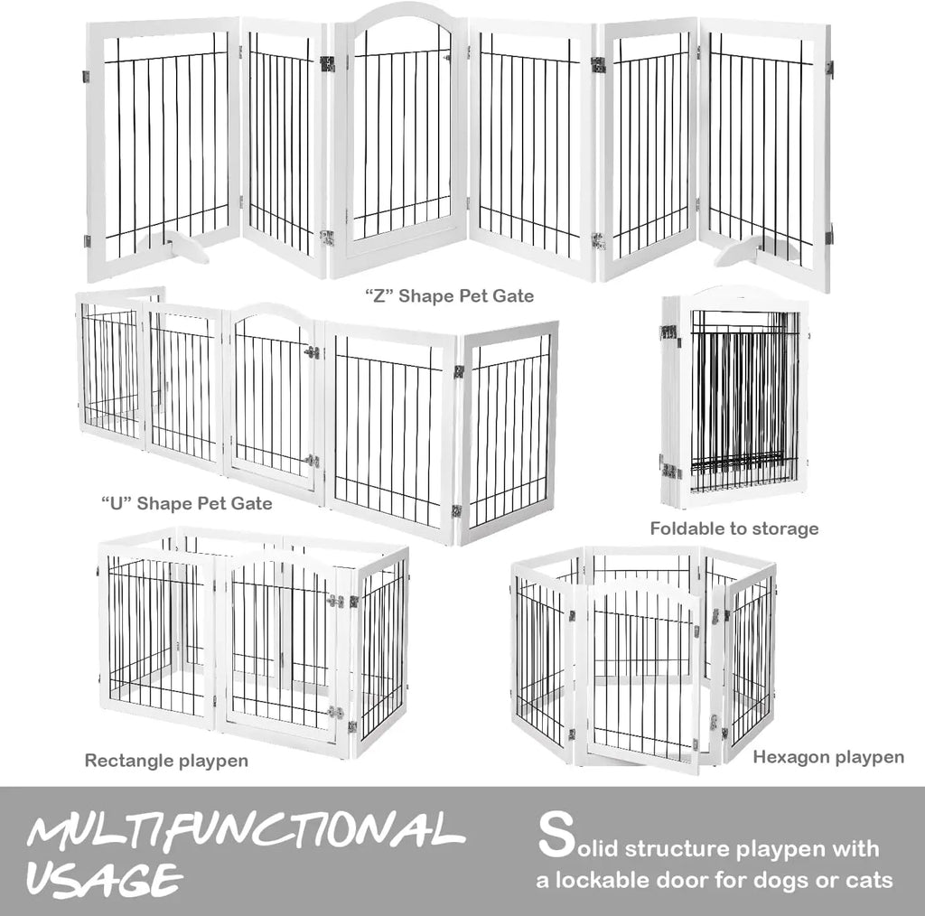 Extra Wide 144-inch Freestanding Pet Gate with Door, 6 Panels for Dogs and Puppies