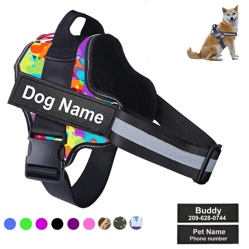 Dog Harness NO PULL Reflective Breathable Adjustable with ID Custom Patch