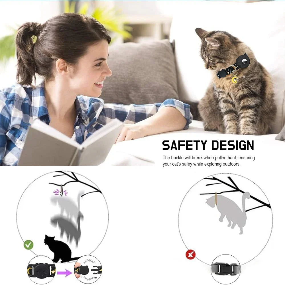Apple Tag Pet Collar with AirTag Holder & Moon Ornament