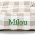 Custom Embroidered Donut Dog Bed | Personalized Bagel-Shaped Pet Bed in Large, Neutral Tan