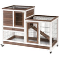 Wooden Rabbit Hutch Elevated Bunny Cage Indoor Small Animal Habitat with Enclosed Run with Wheels