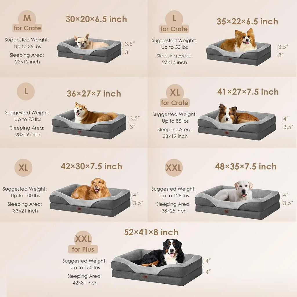 Extra Large Orthopedic Dog Bed with Memory Foam, Waterproof Liner, and Removable Washable Cover, Grey