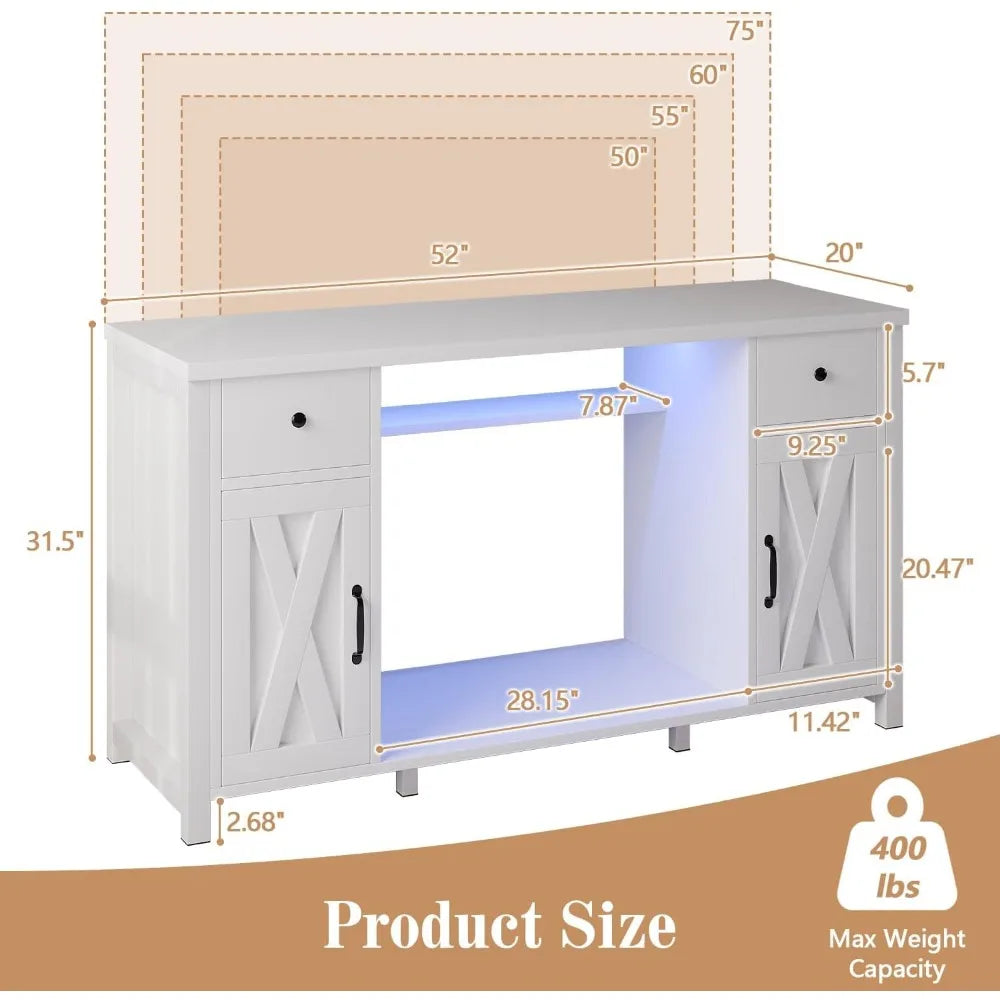 75 Gallon Fish Tank Stand with Power Outlets & LED Light, Farmhouse Stand with 2 Drawers and 2 Barn Doors