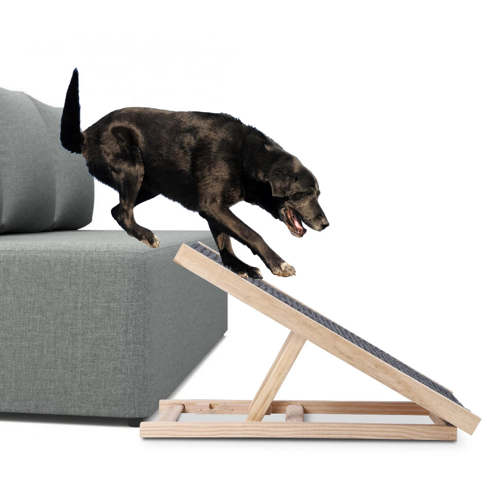 Pet Dog Ramp Ladder Natural Pine Wooden Lightweight Folding Anti-skid Adjustable 2 Height Climbing Ladder