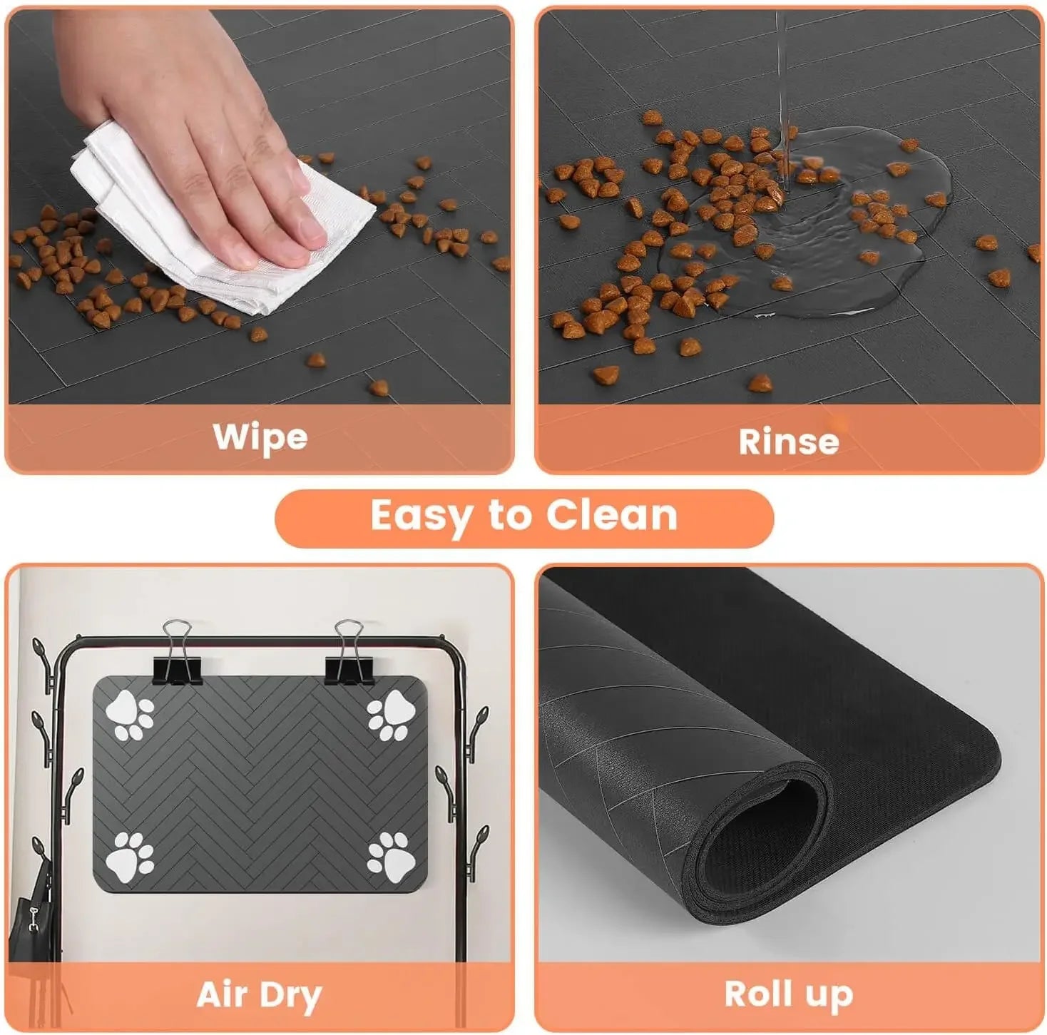 Pet Feeding Mat-Absorbent For Food and Water Bowl with Waterproof Rubber Backing