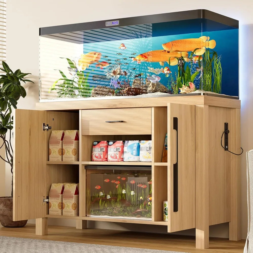 55-75 Gallon Fish Tank Stand with Power Outlets and Storage Drawer, Heavy Duty Aquarium Stand