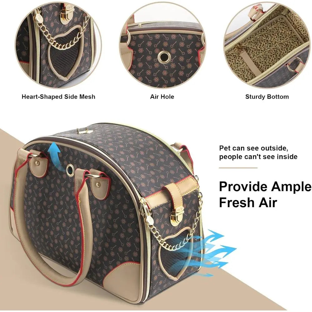 Fashion Dog Carrier PU Leather Dog Handbag Dog Purse Cat Tote Bag