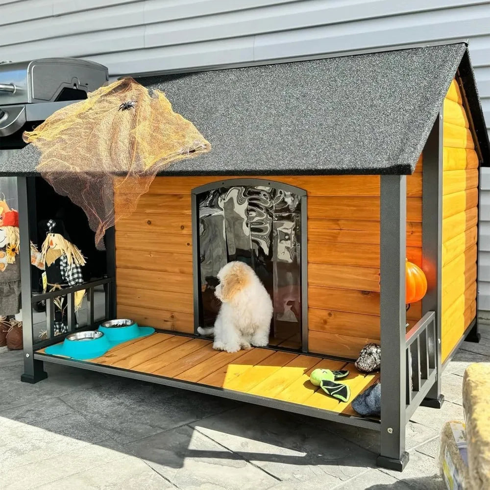 Large Dog House Outdoor for Large Breed Dogs, Insulated, Weatherproof Dog Shelter with Porch