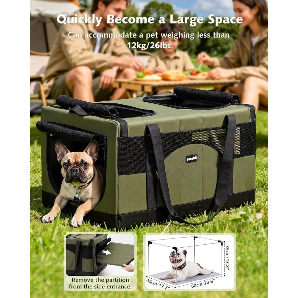 Large Cat Carrier, Built-in Steel Removable Divider With Breathable Mesh
