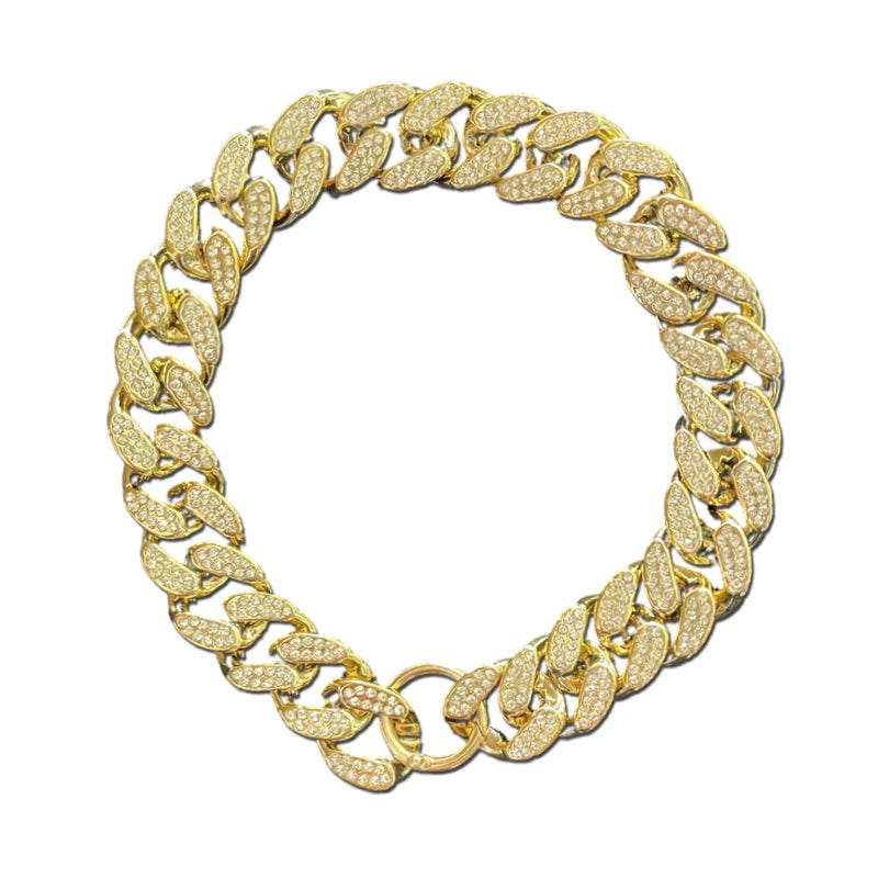Plastic Dog Collar Chain, Diamond Inlay Sparkle Bulldog Necklace For Small Medium Large Dogs Golden