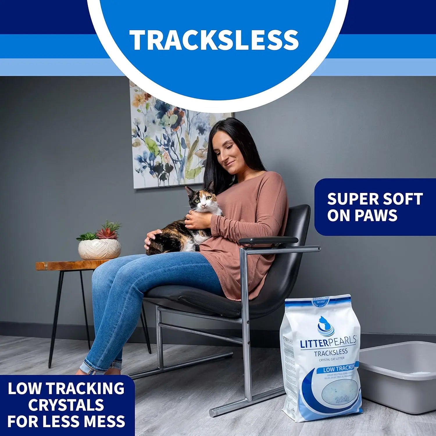 Trackless Cat Litter Pearls, White Clear Blue Crystals, 20 lb