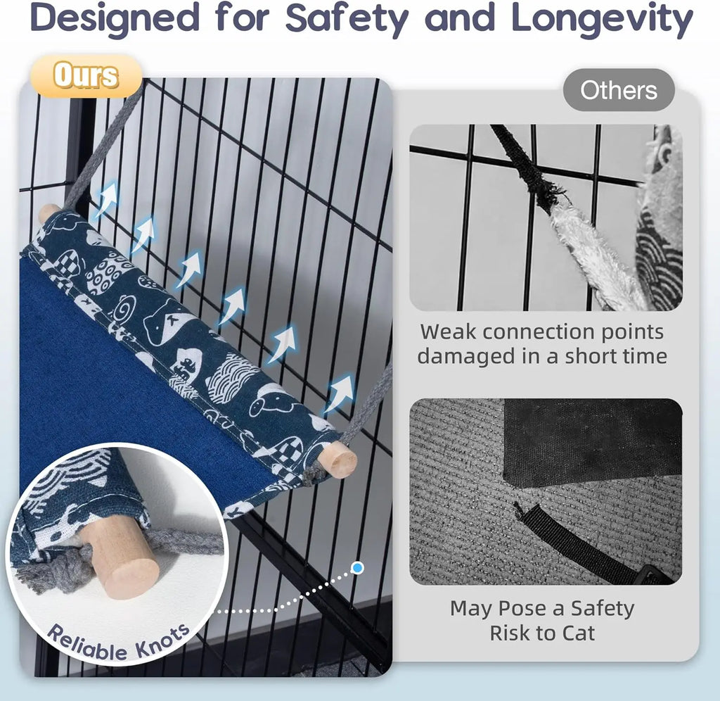 2 Pack Cat Hammock Hanging Reversible Adjustable, 24.4in*14.6 in Soft Sleeping Hammock for Cats