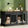 Large Heavy Duty Double Dog Crate/Wooden Kennel Furniture with 3 Drawers for Two Dogs