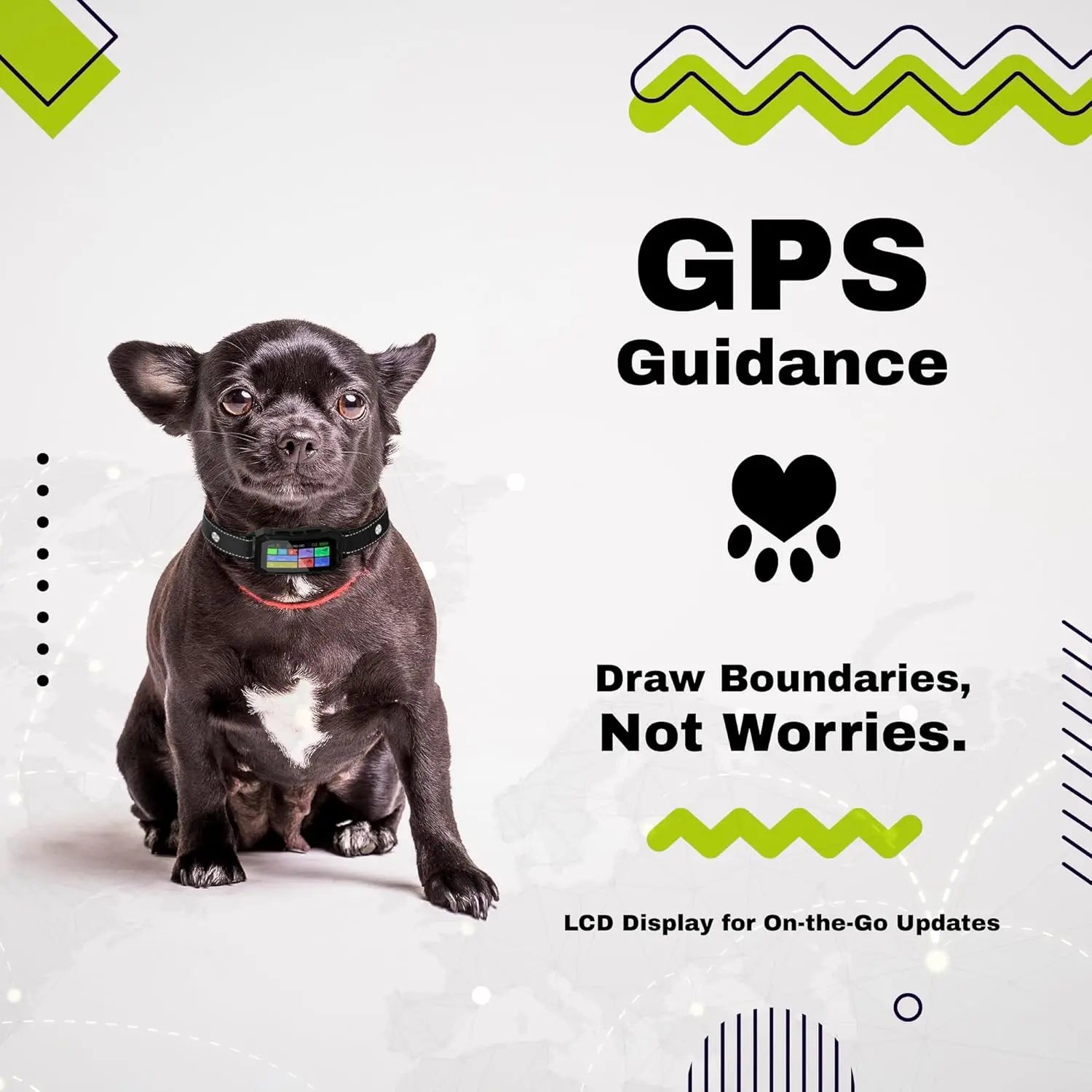 Customizable GPS Dog Collar Fence, Waterproof LCD, 6998 ft Safe Zone, App-Controlled Wireless Pet Training Collar
