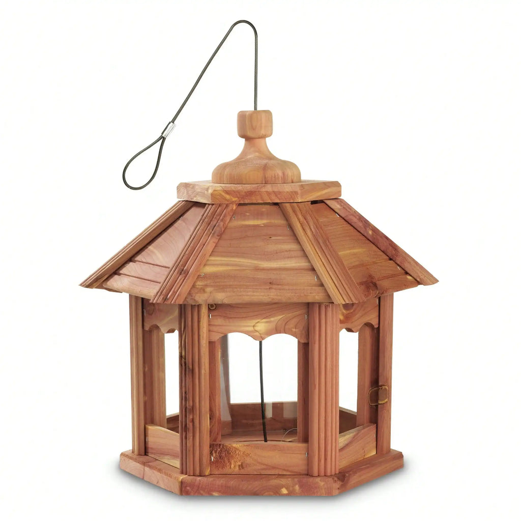 Cedar Gazebo Wild Bird Feeder, 3 lb Hopper Capacity, Safe Hanging, Durable Material