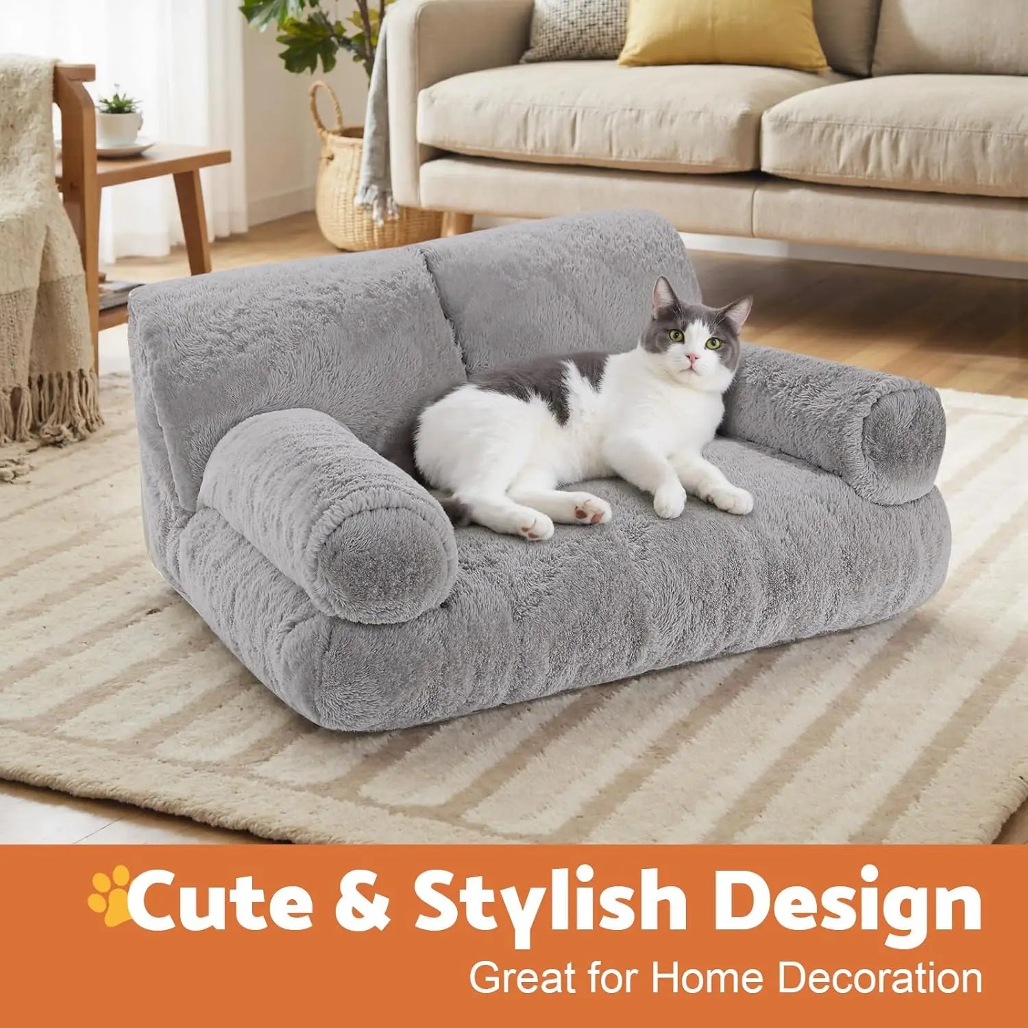 Large Cat Bed for Indoor Cats -Added 10% More Stuff Sponge, Orthopedic Pet Couch