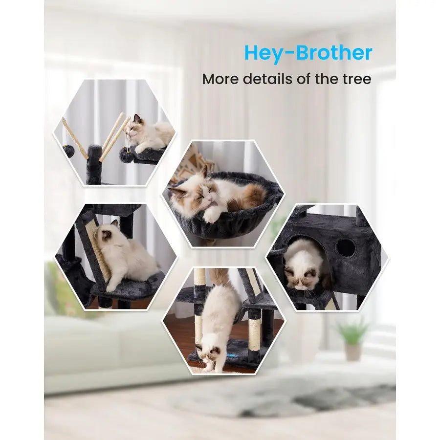 Cat Tree, 53 inch Cat Tower for Indoor Cats, Cat House with Padded Platform Bed