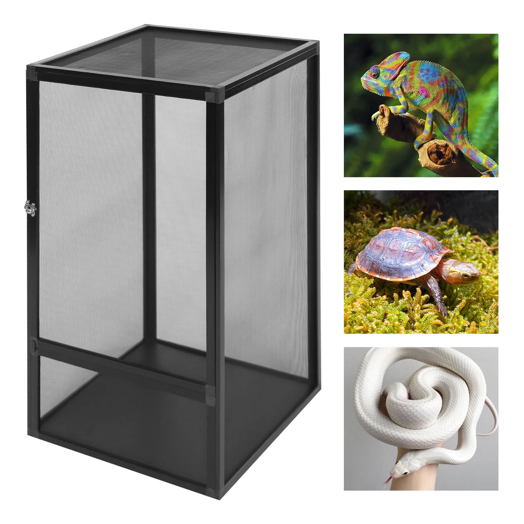 Micro Habitat Terrarium Enclosure, Freestanding Reptile Feeding Box, (Black)