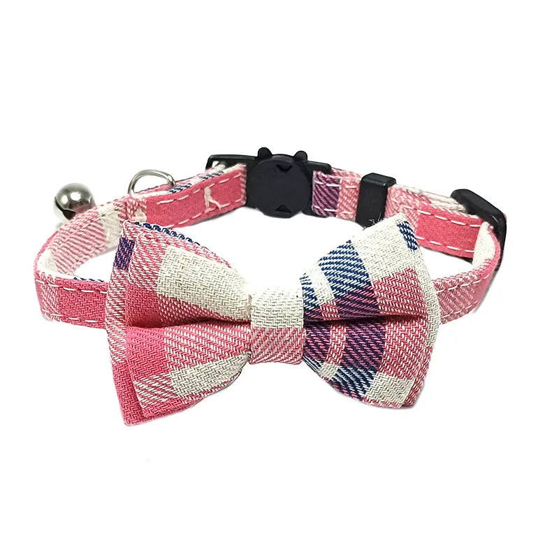 Pet Breakaway Cat Collar Bow Tie and Bell Cute Plaid, Elastic Adjustable Dog Collar With Sash