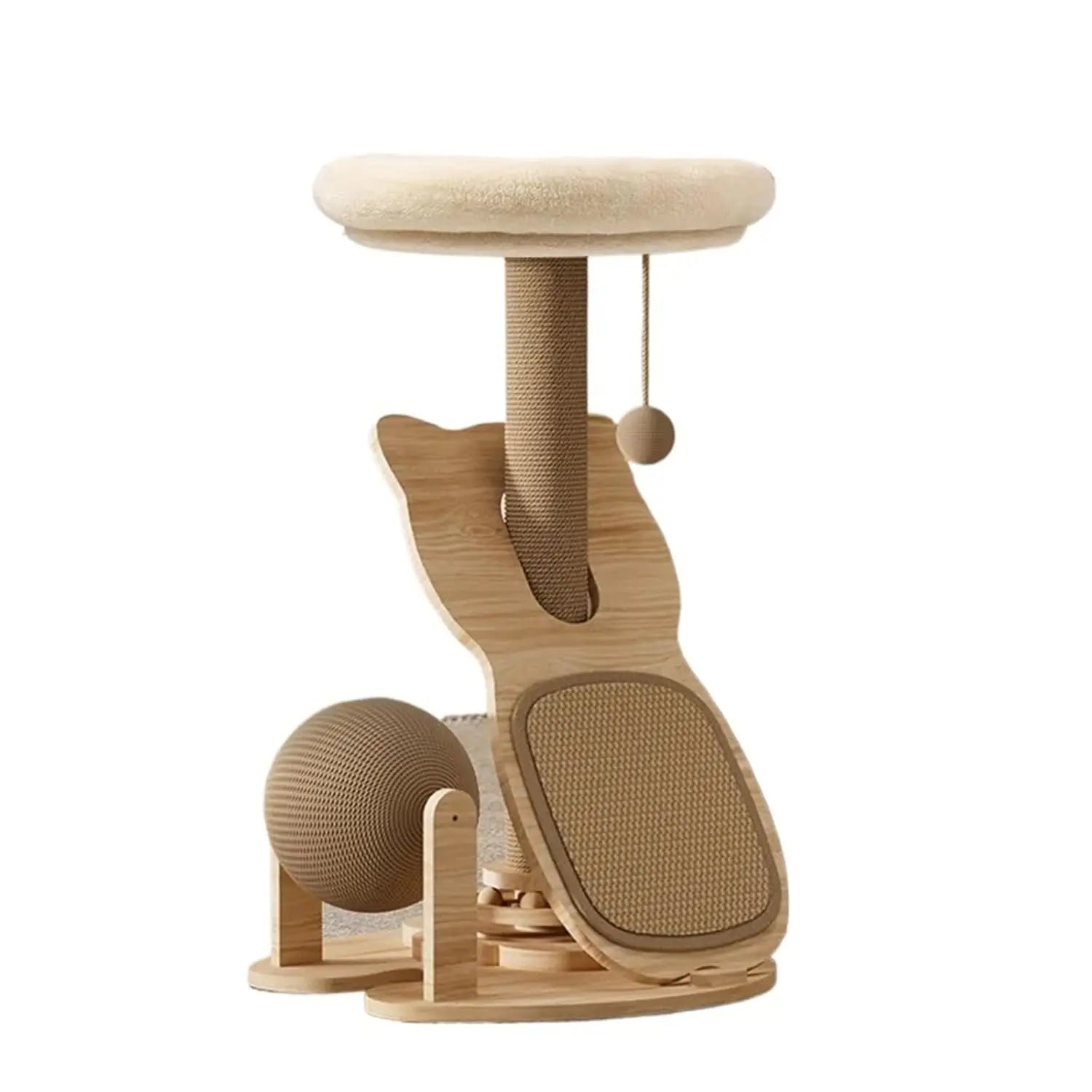 Household Sisal Cat Climbing Frame, Solid Wood, Turntable