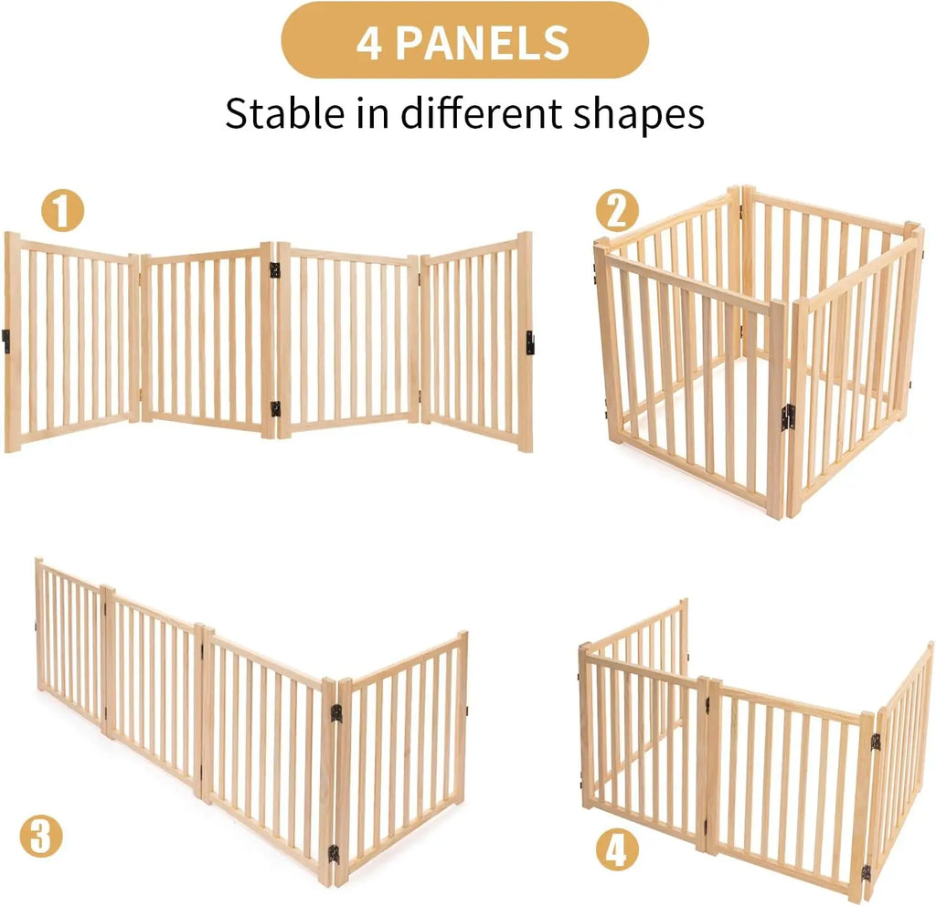 Paint-Free Wooden Freestanding Pet Gate for Indoor Use, Doorways, Stairs