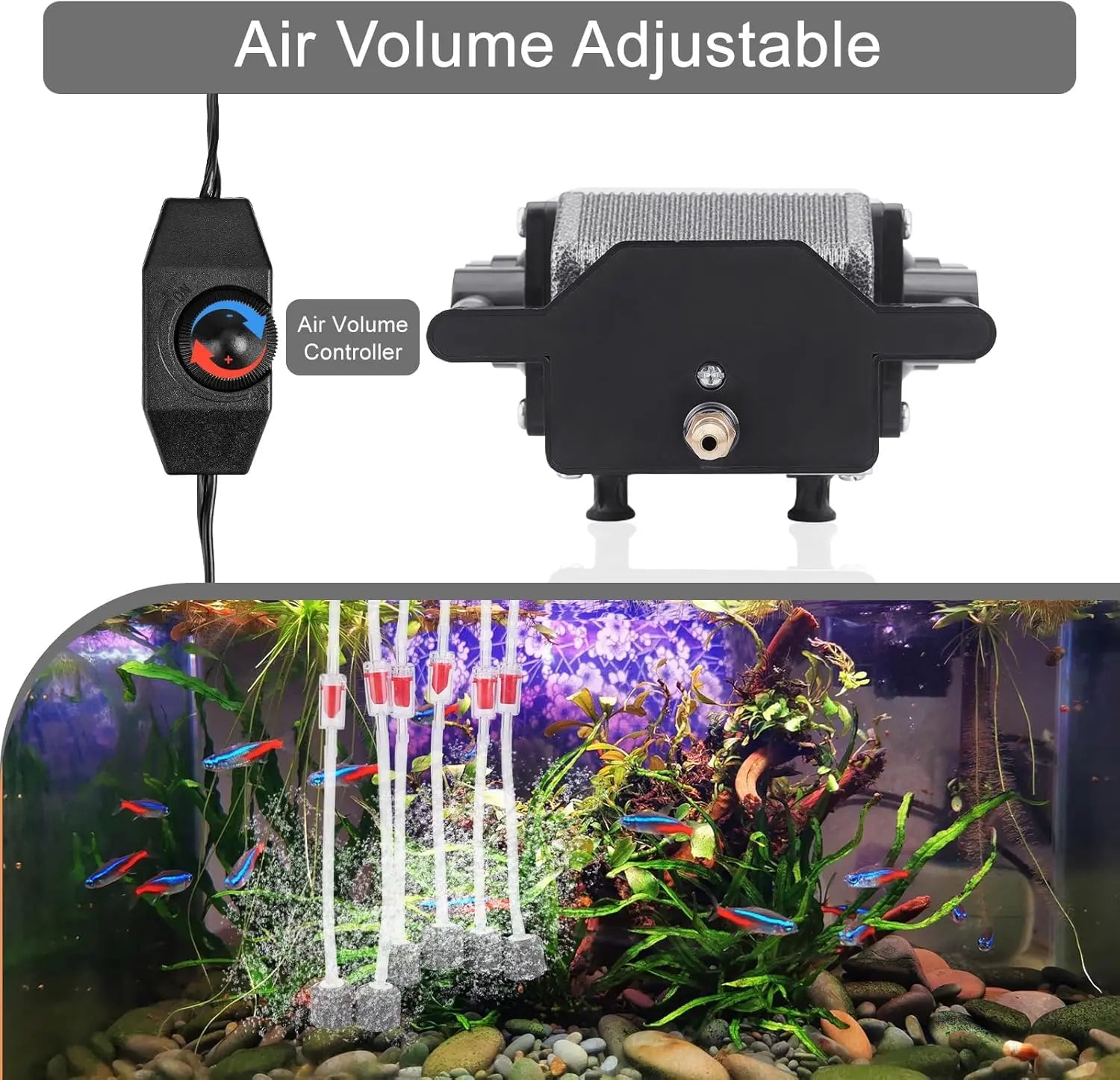 Quiet Fish Tank Air Pump, High Pressure Aquarium Aerator for Ponds and Hydroponics