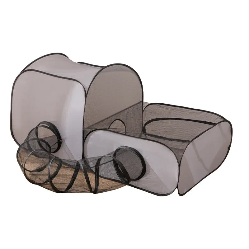 Square Gray Cats and Dogs Delivery Room Hard Oxford Cloth with a Play Tunnel