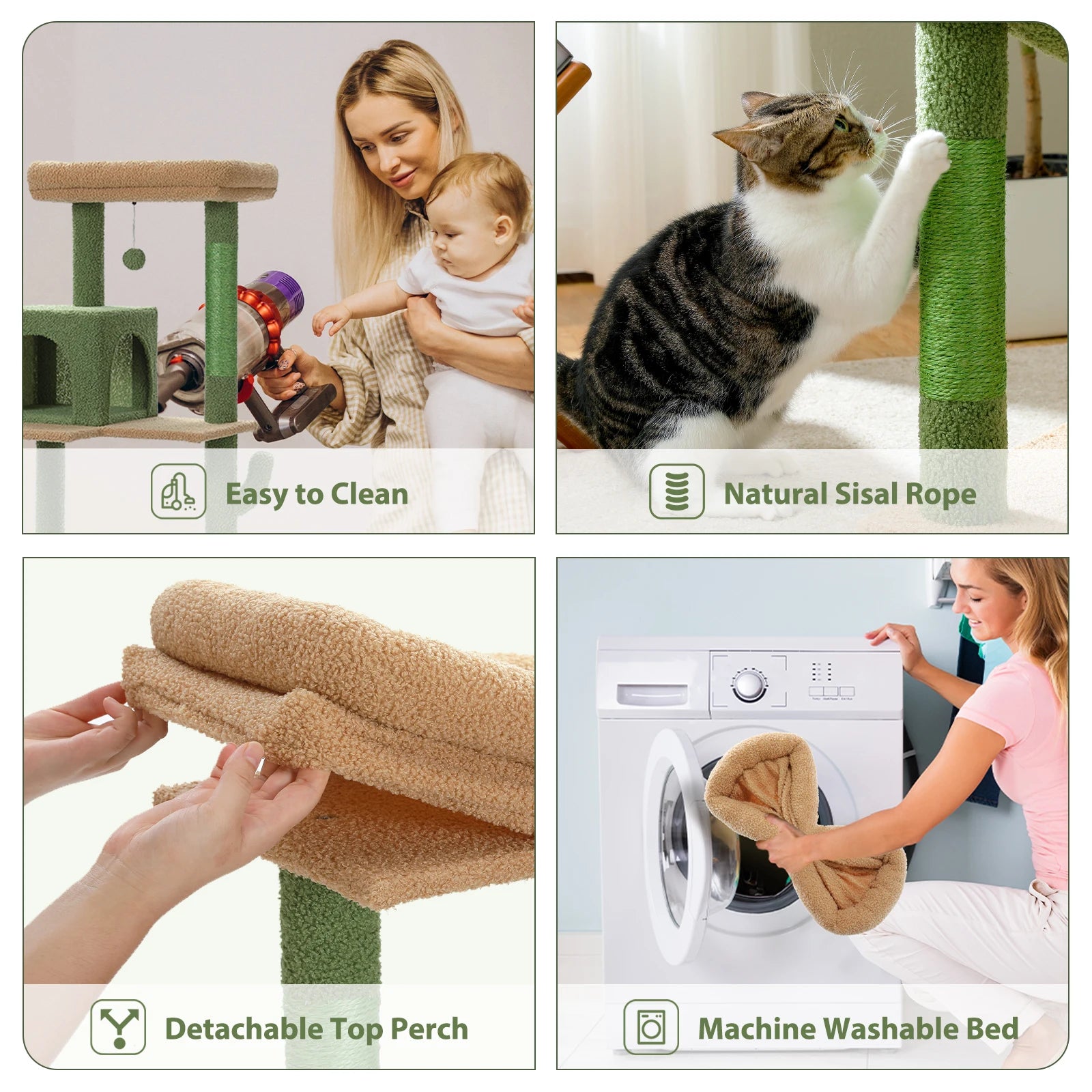 Cactus Cat Tree Tower for Large Cats with Metal Plush Big Hammock Condo House with Large Top Perch